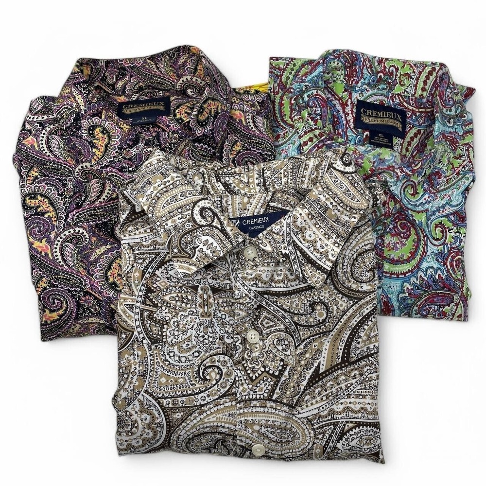 Mens Paisley Button‎ Up Shirts Lot 3 Long Sleeve Collared Preppy Casual XL